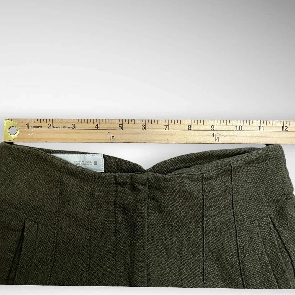 ZARA Women's Green High Waisted Linen Cotton Blend Cropped Pants XS | EUC